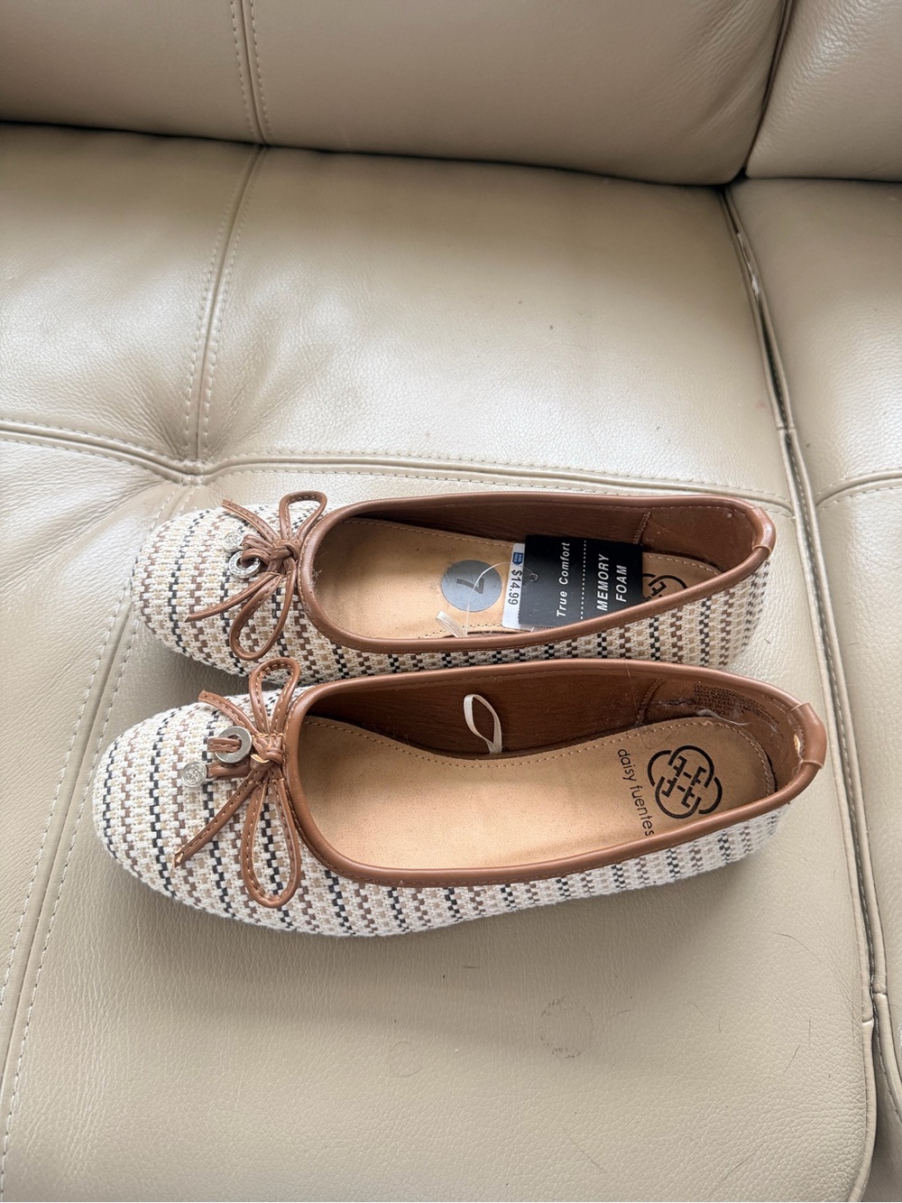 Daisy Fuentes Beige and Brown Woven Bow Ballet Flats